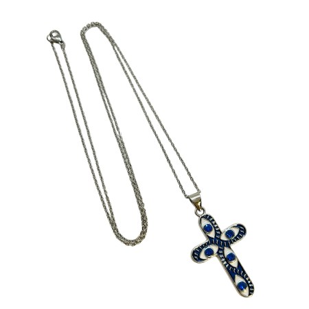 necklace steel silver blue smalto with blue eye1